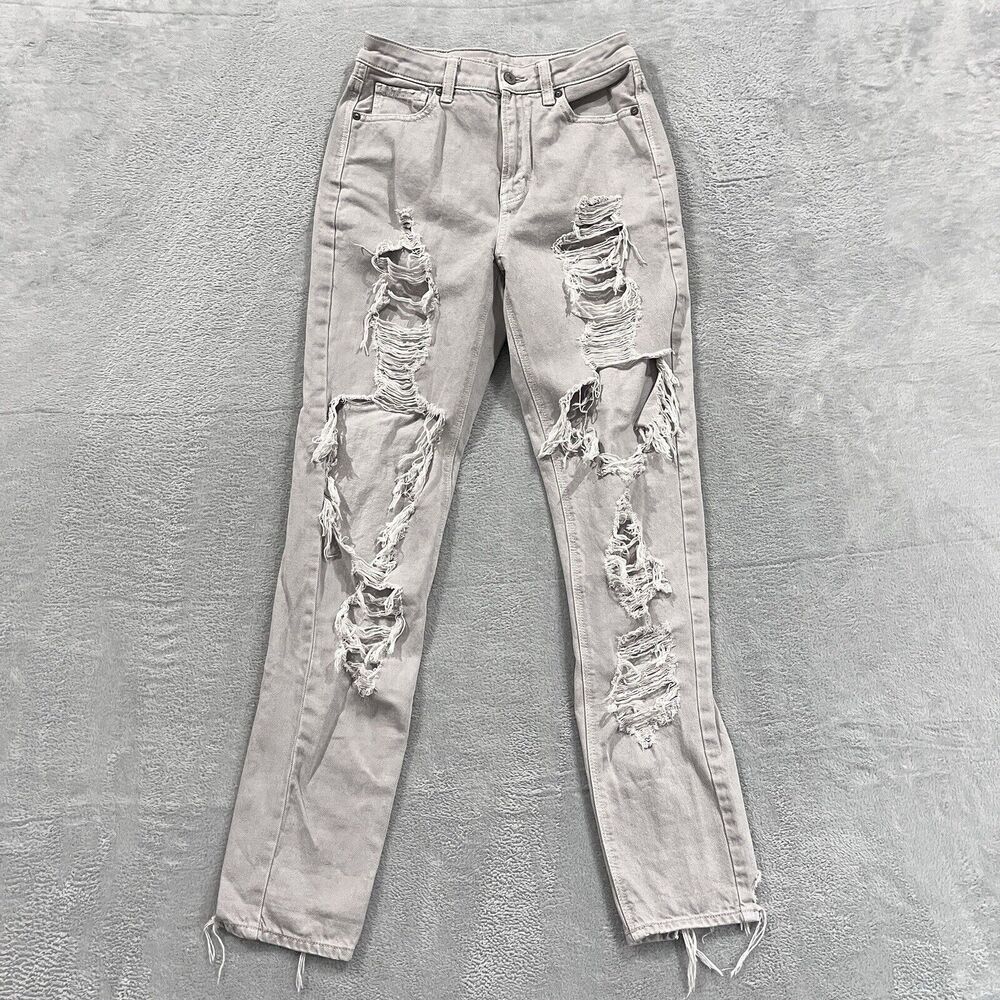American Eagle Mom Jeans 2 X-Long Distressed High Rise